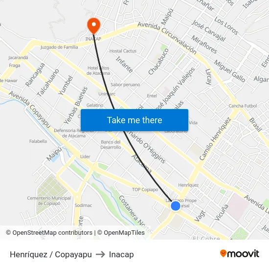 Henríquez / Copayapu to Inacap map