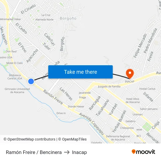 Ramón Freire / Bencinera to Inacap map