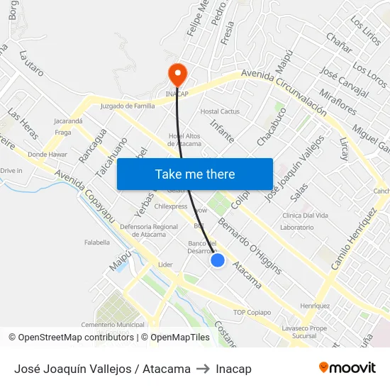 José Joaquín Vallejos / Atacama to Inacap map