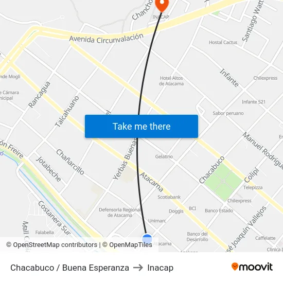 Chacabuco / Buena Esperanza to Inacap map