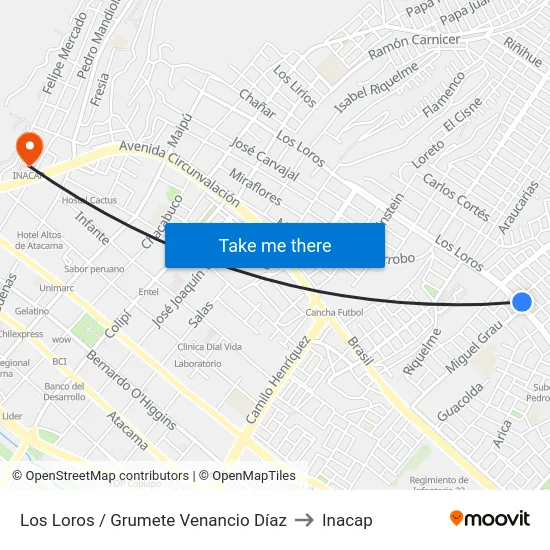 Los Loros / Grumete Venancio Díaz to Inacap map