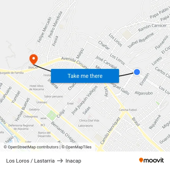 Los Loros / Lastarria to Inacap map