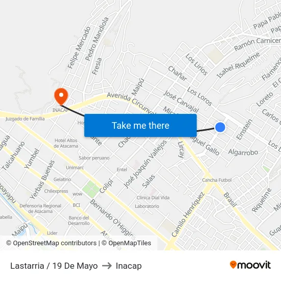 Lastarria / 19 De Mayo to Inacap map