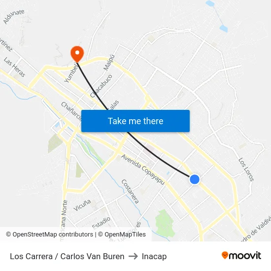 Los Carrera / Carlos Van Buren to Inacap map