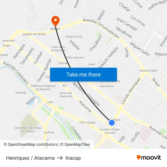 Henríquez / Atacama to Inacap map