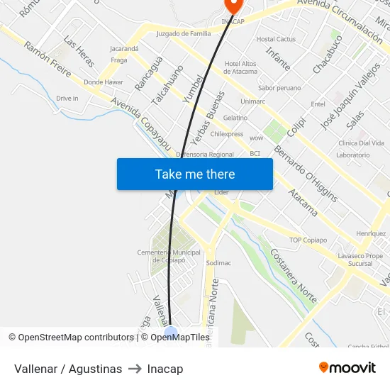 Vallenar / Agustinas to Inacap map