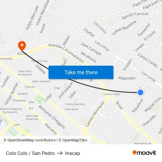 Colo Colo / San Pedro to Inacap map