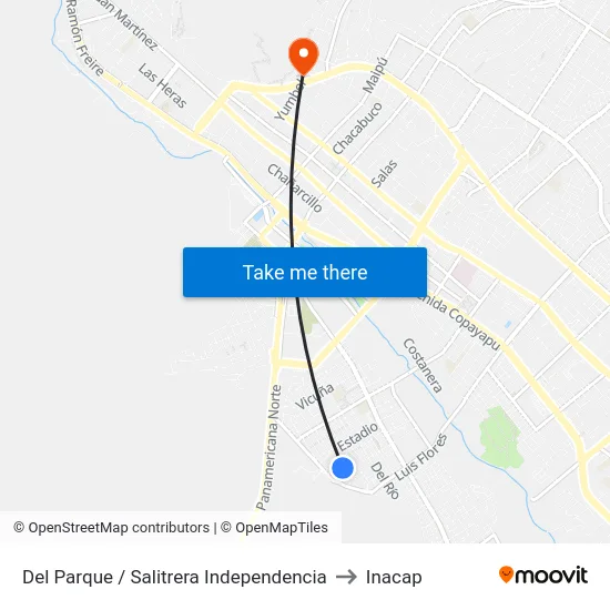 Del Parque / Salitrera Independencia to Inacap map