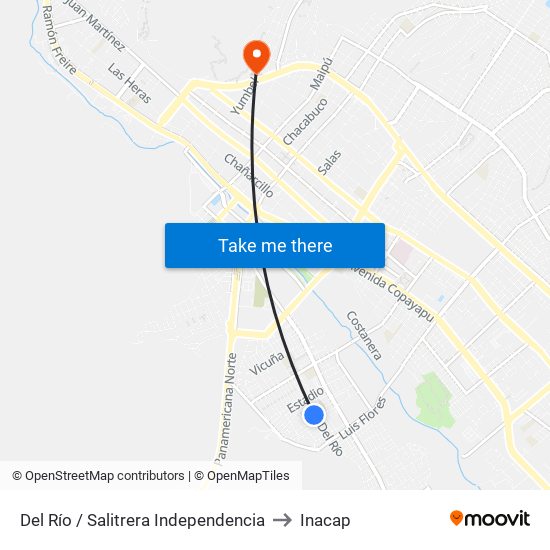 Del Río / Salitrera Independencia to Inacap map