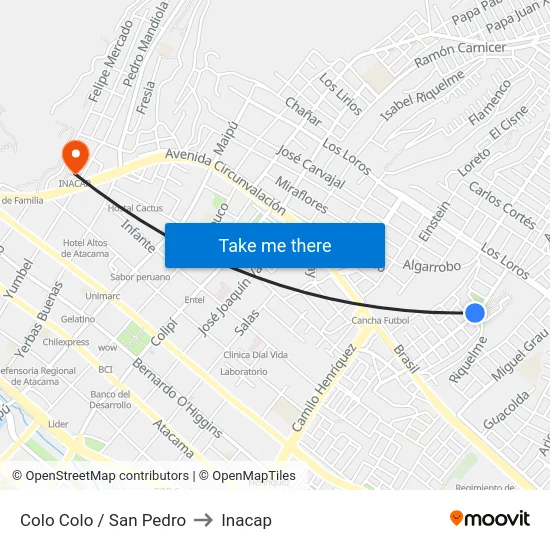 Colo Colo / San Pedro to Inacap map