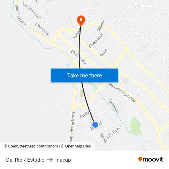 Del Río / Estadio to Inacap map