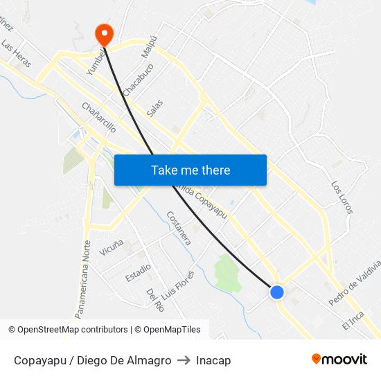 Copayapu / Diego De Almagro to Inacap map