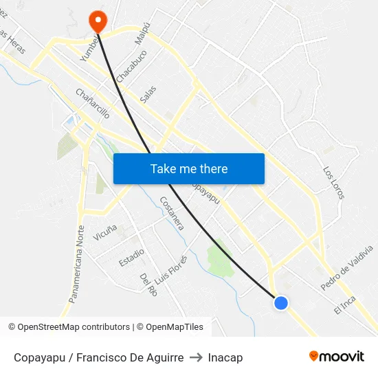 Copayapu / Francisco De Aguirre to Inacap map