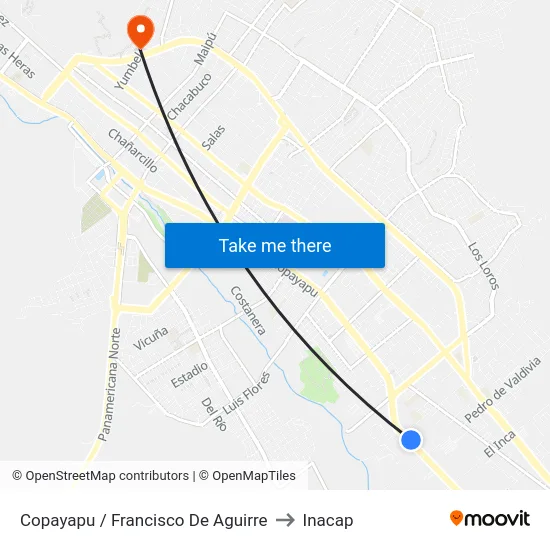 Copayapu / Francisco De Aguirre to Inacap map