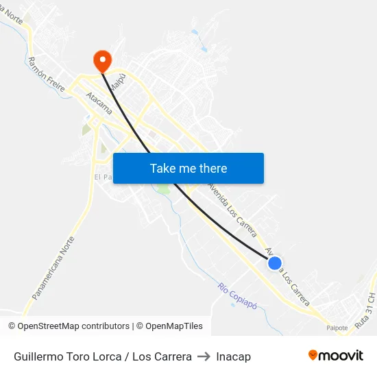 Guillermo Toro Lorca / Los Carrera to Inacap map