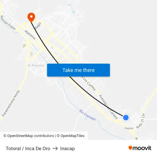 Totoral / Inca De Oro to Inacap map