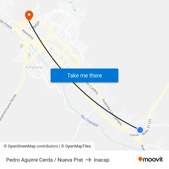 Pedro Aguirre Cerda / Nueva Prat to Inacap map