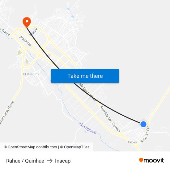 Rahue / Quirihue to Inacap map