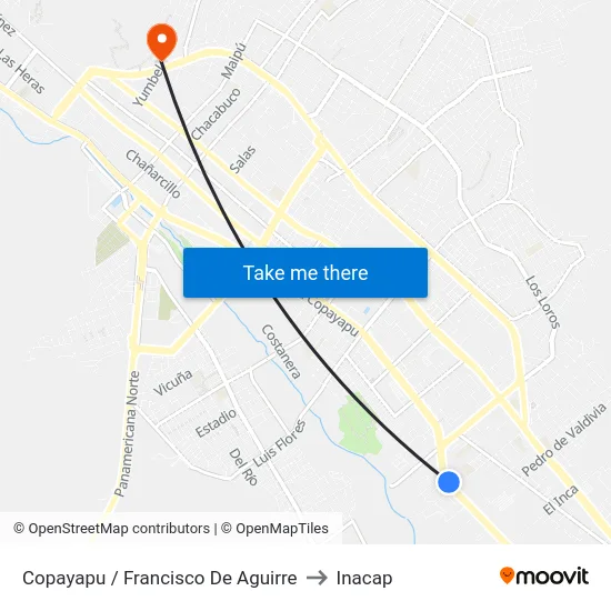 Copayapu / Francisco De Aguirre to Inacap map