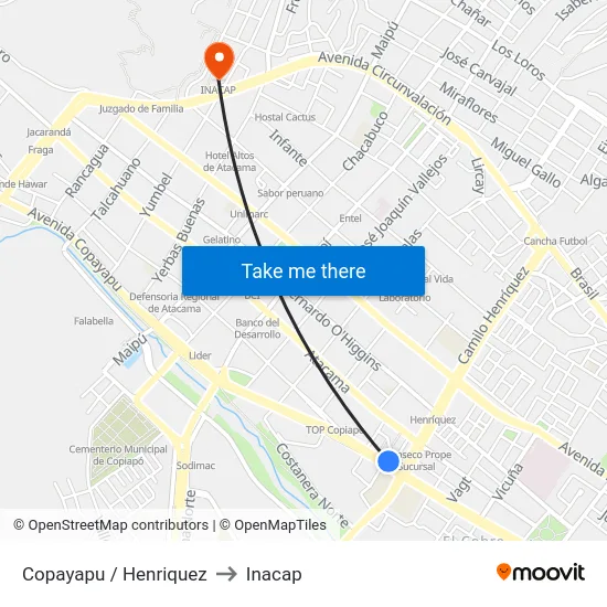 Copayapu / Henriquez to Inacap map
