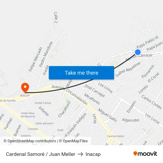 Cardenal Samoré / Juan Meller to Inacap map