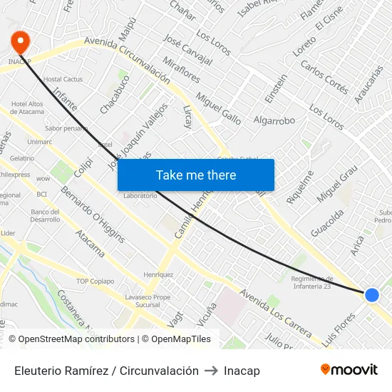 Eleuterio Ramírez / Circunvalación to Inacap map