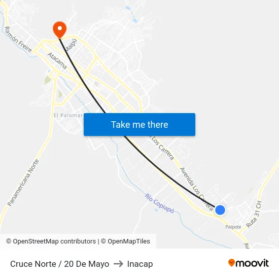 Cruce Norte / 20 De Mayo to Inacap map