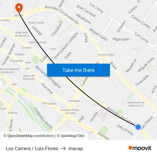 Los Carrera / Luis Flores to Inacap map