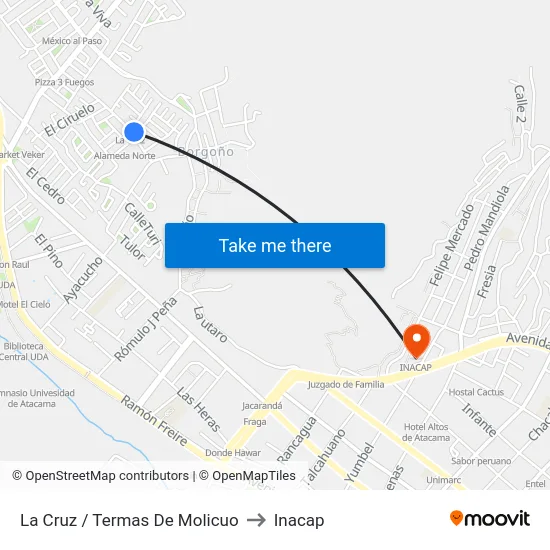 La Cruz / Termas De Molicuo to Inacap map