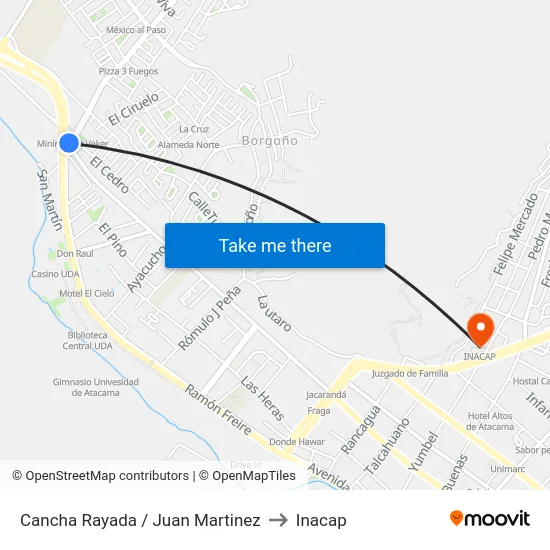 Cancha Rayada / Juan Martinez to Inacap map