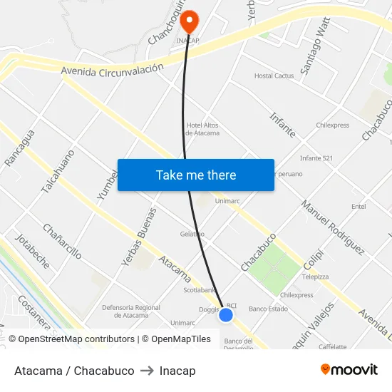 Atacama / Chacabuco to Inacap map