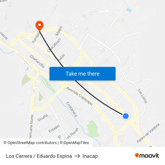 Los Carrera / Eduardo Espina to Inacap map
