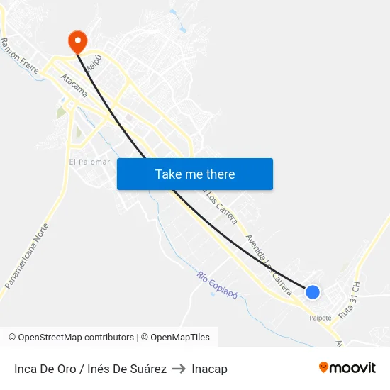 Inca De Oro / Inés De Suárez to Inacap map