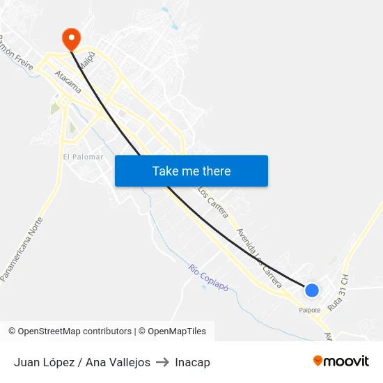 Juan López / Ana Vallejos to Inacap map
