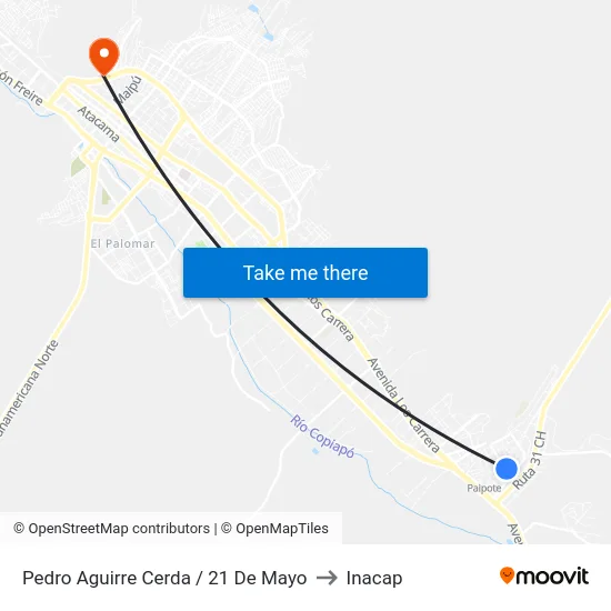 Pedro Aguirre Cerda / 21 De Mayo to Inacap map