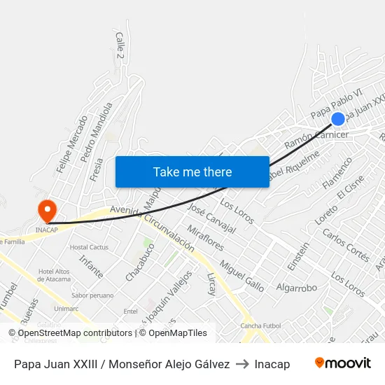 Papa Juan XXIII / Monseñor Alejo Gálvez to Inacap map