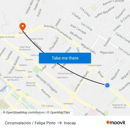 Circunvalación / Felipe Pinto to Inacap map