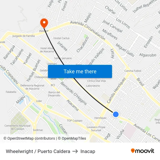 Wheelwright / Puerto Caldera to Inacap map