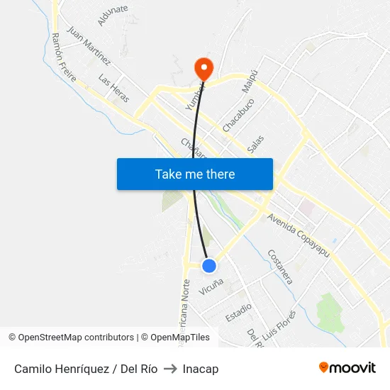 Camilo Henríquez / Del Río to Inacap map