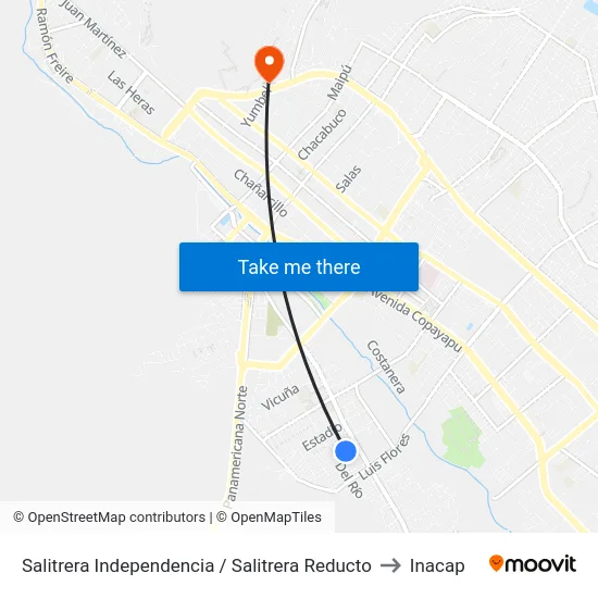 Salitrera Independencia / Salitrera Reducto to Inacap map
