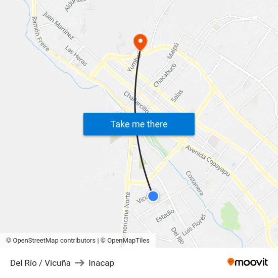 Del Río / Vicuña to Inacap map