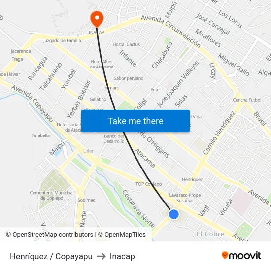Henríquez / Copayapu to Inacap map
