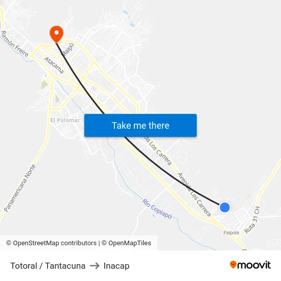 Totoral / Tantacuna to Inacap map