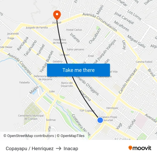 Copayapu / Henriquez to Inacap map