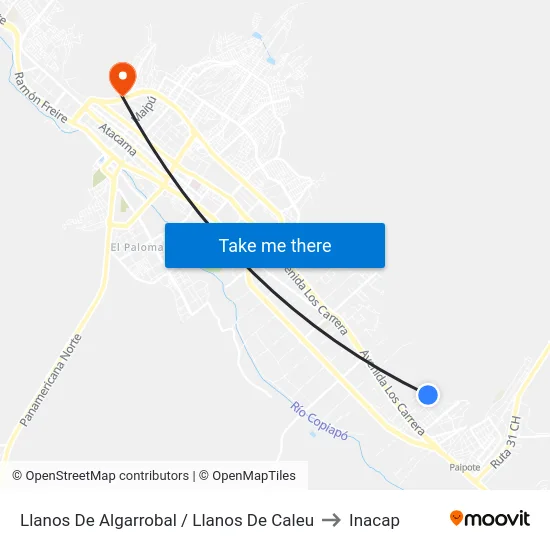 Llanos De Algarrobal / Llanos De Caleu to Inacap map