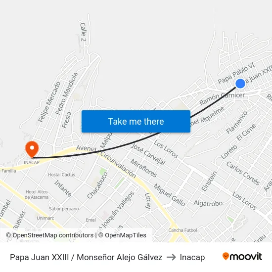 Papa Juan XXIII / Monseñor Alejo Gálvez to Inacap map