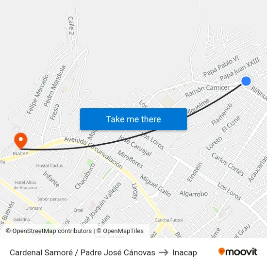Cardenal Samoré / Padre José Cánovas to Inacap map