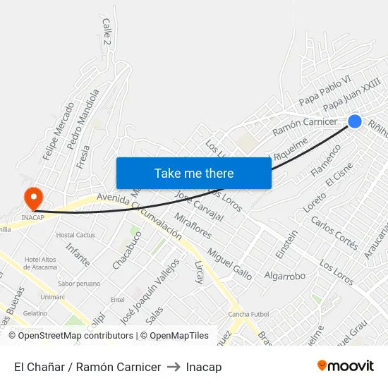 El Chañar / Ramón Carnicer to Inacap map