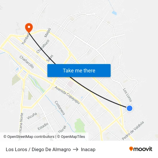 Los Loros / Diego De Almagro to Inacap map