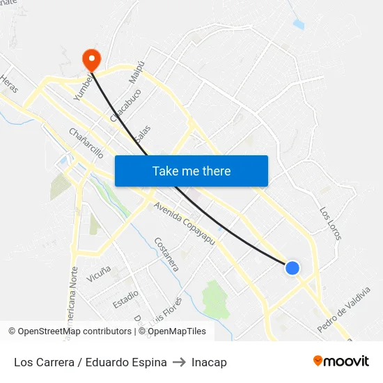 Los Carrera / Eduardo Espina to Inacap map